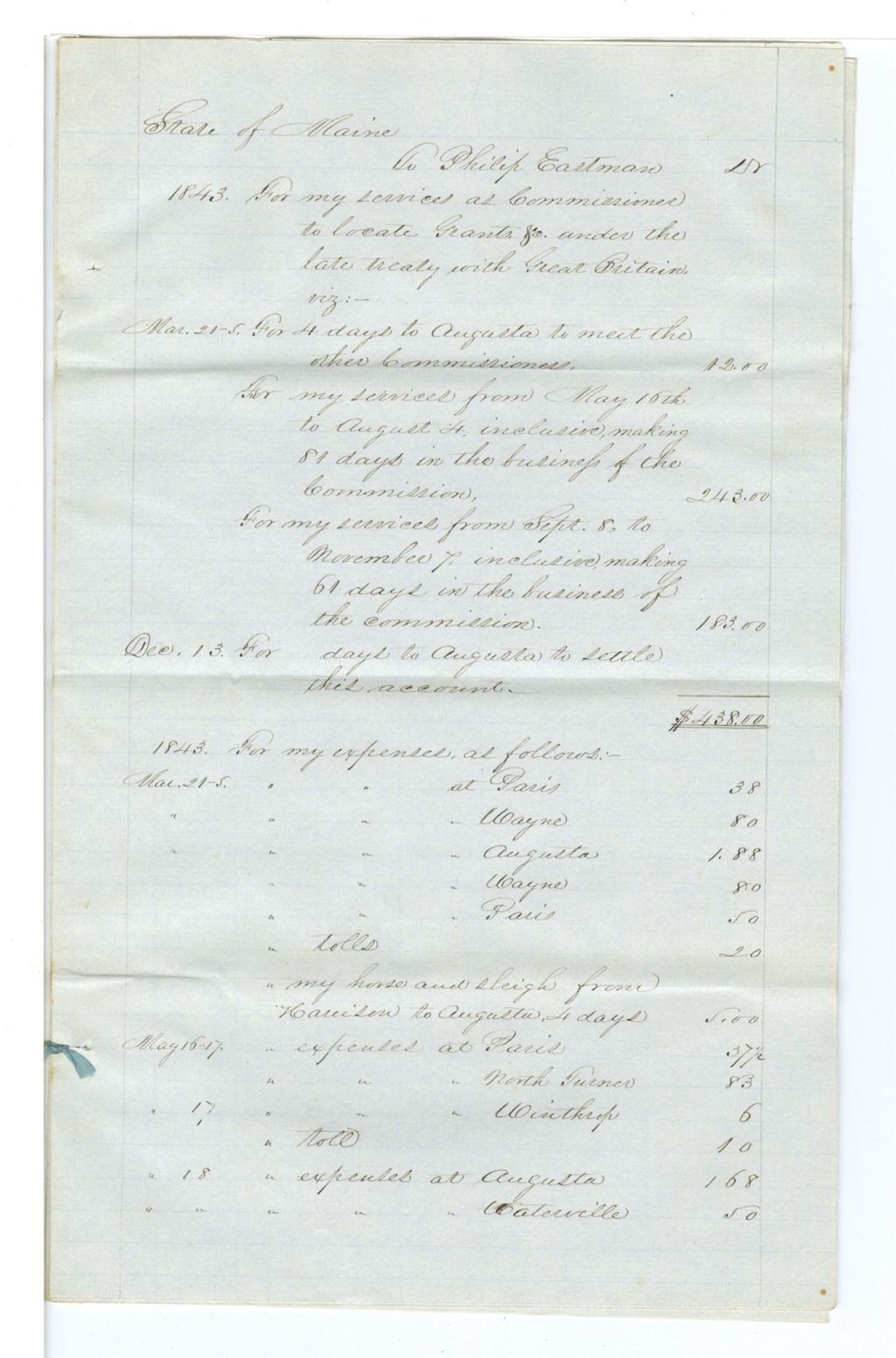Miniature of Account of P. Eastman
