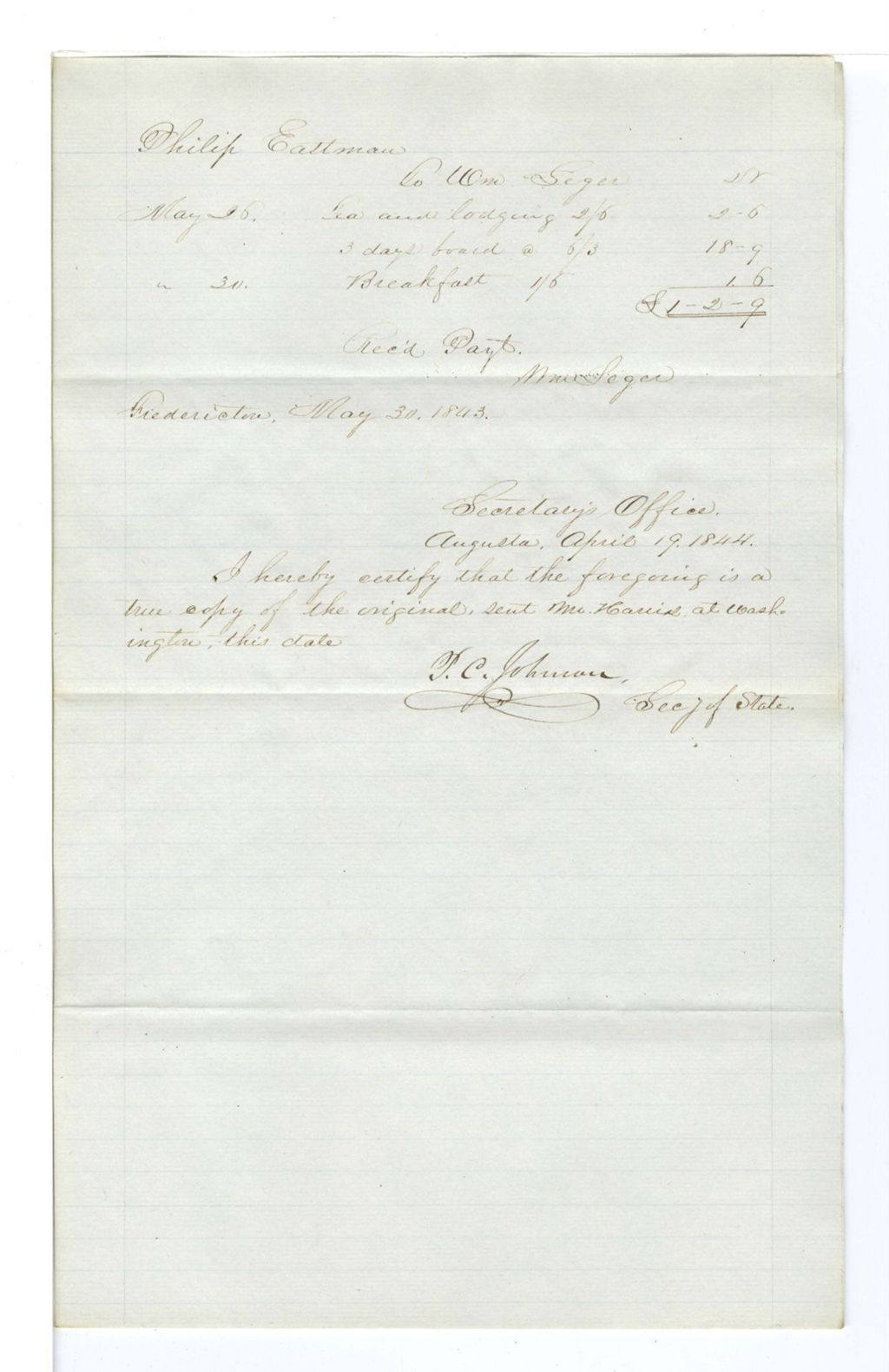 Miniature of Account of P. Eastman