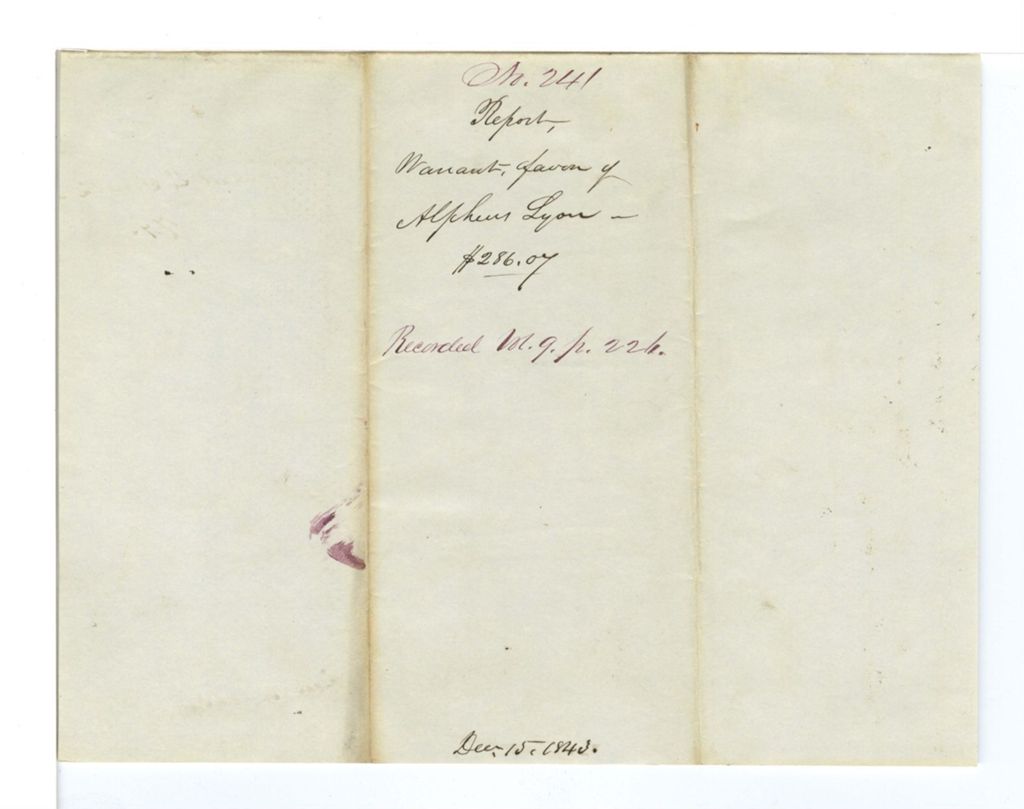 Miniature of Report, warrant, favor of Alpheus Lyons