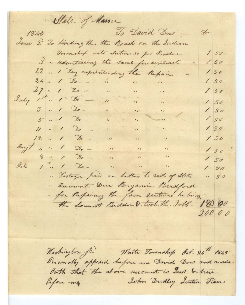 Miniature of Account for repairs on the road through Indian Township