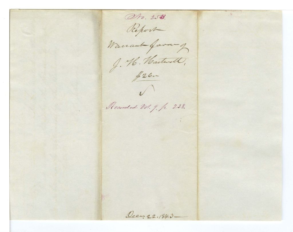 Miniature of Report, warrant in favor of J. H. Hartwell