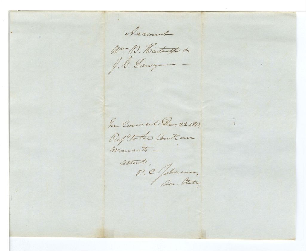 Miniature of Account, W. B. Hartwell and J. B. Sawyer