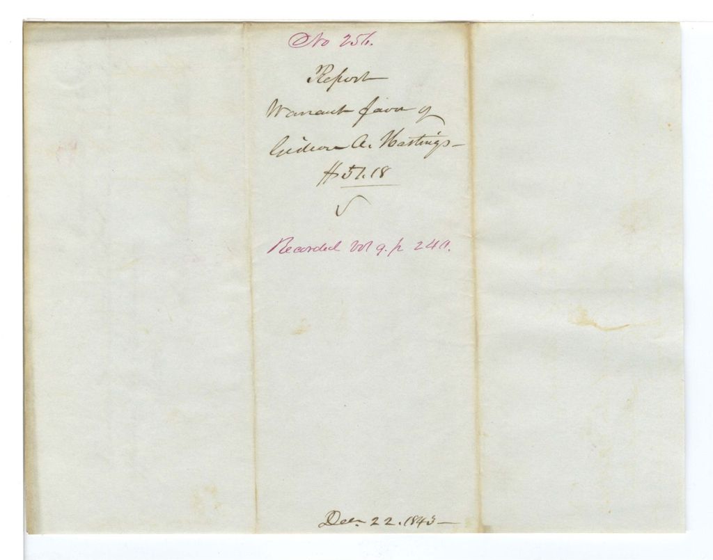 Miniature of Report, warrant in favor of Gideon A. Hastings