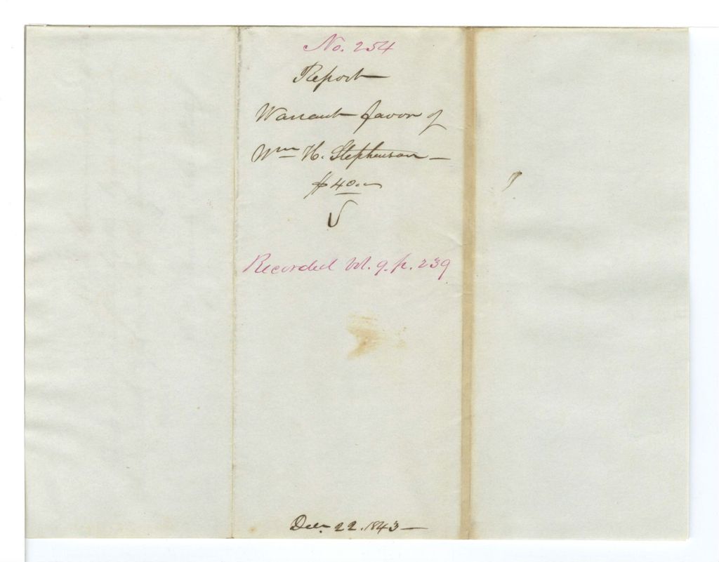 Miniature of Report, warrant in favor of W. H. Stephenson