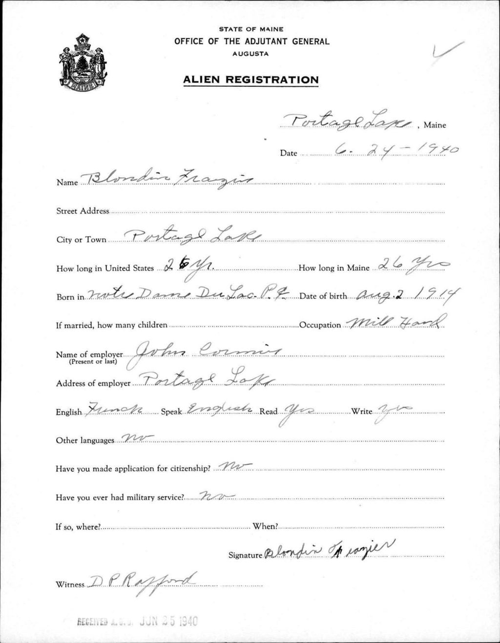 Miniature of Alien Registration- Frazier, Blondin (Portage Lake, Aroostook County)