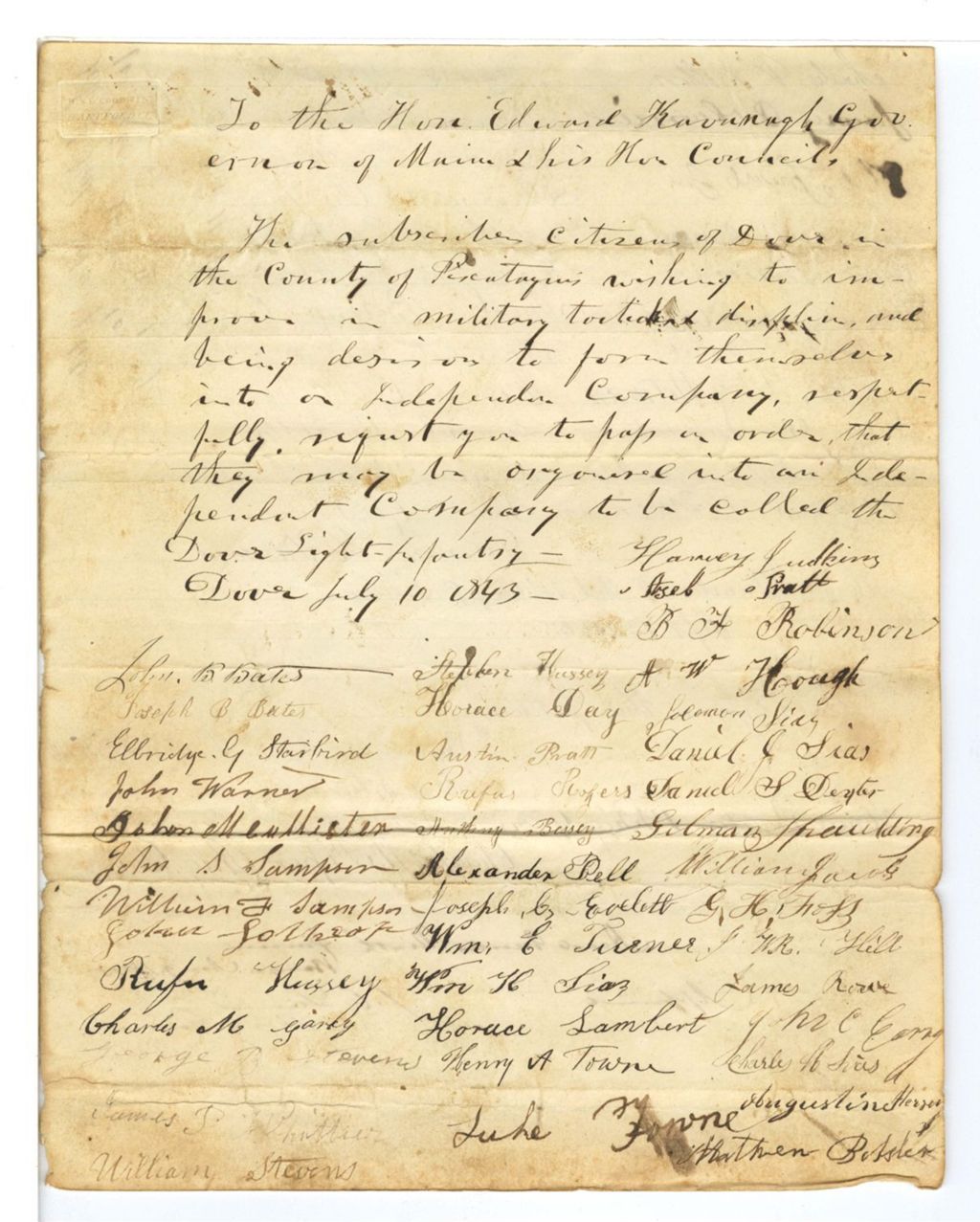 Miniature of Petition for organizing a company of Light Infantry