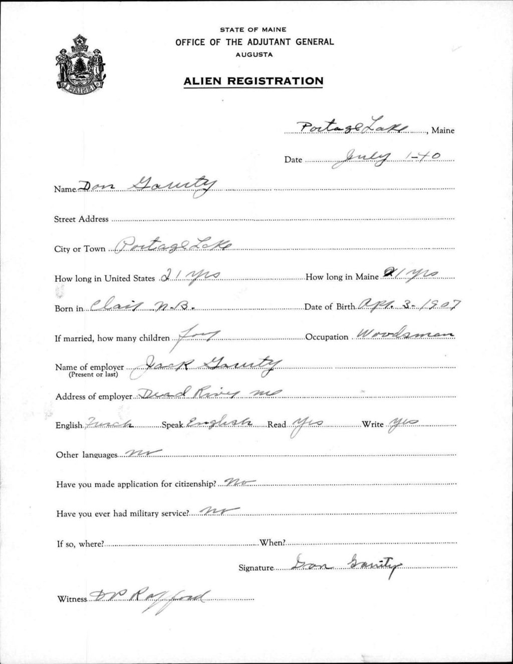 Miniature of Alien Registration- Garrity, Don (Portage Lake, Aroostook County)
