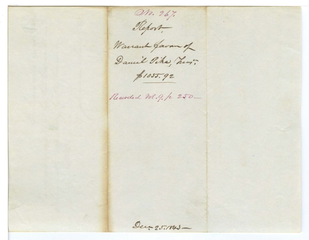 Miniature of Report, warrant in favor of Daniel Pike, Treasurer