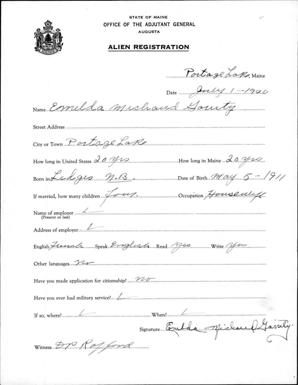 Miniature of Alien Registration- Michaud, Emelda (Portage Lake, Aroostook County)