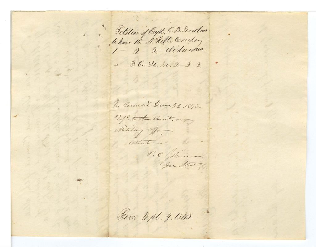 Miniature of Petition of Captain C. B. Sinclair to have the A Rifle Company 1-2-2 disbanded