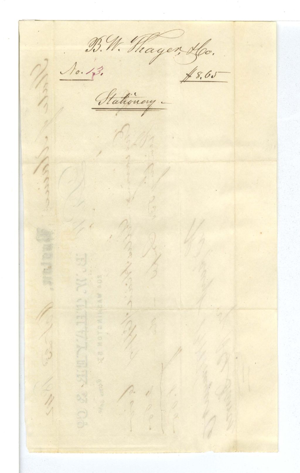 Miniature of B. W. Thayer and co., Stationary