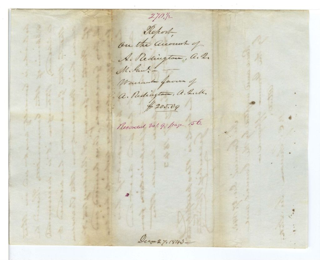 Miniature of Report on the account of A. Redington, Asst. Q. M. General