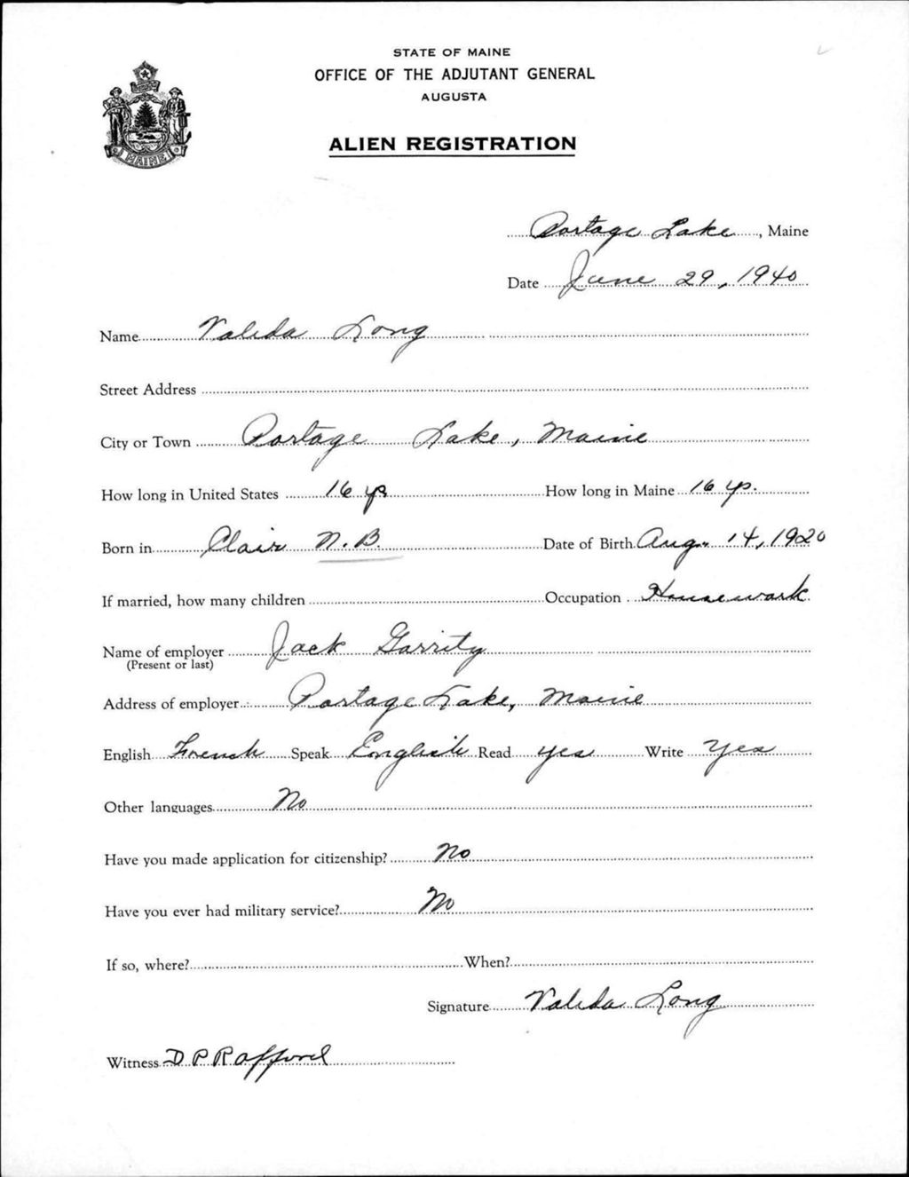 Miniature of Alien Registration- Long, Valeda (Portage Lake, Aroostook County)