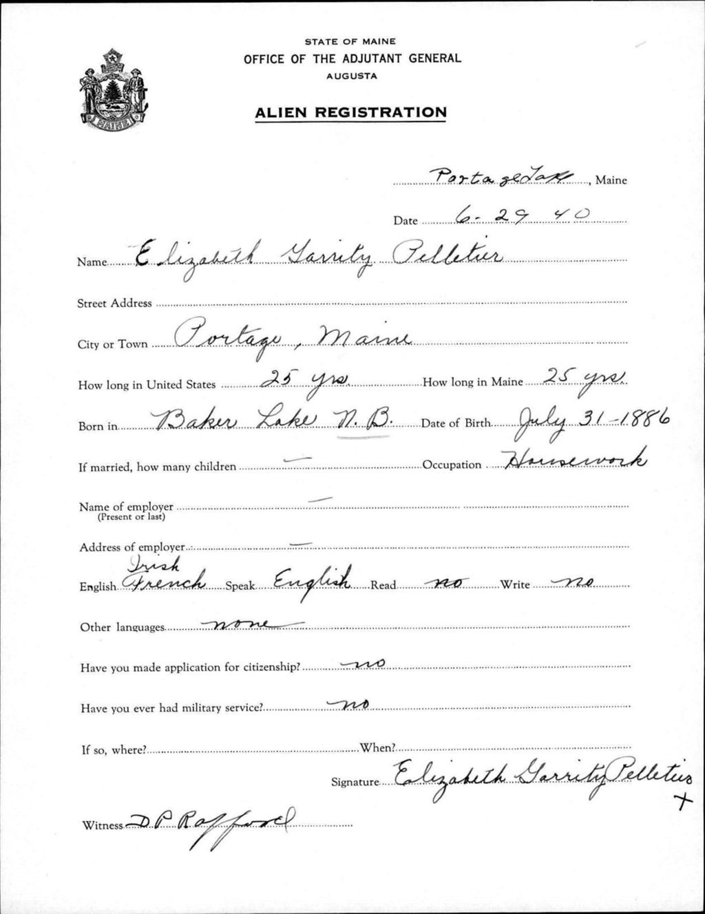 Miniature of Alien Registration- Garrity, Elizabeth (Portage Lake, Aroostook County)