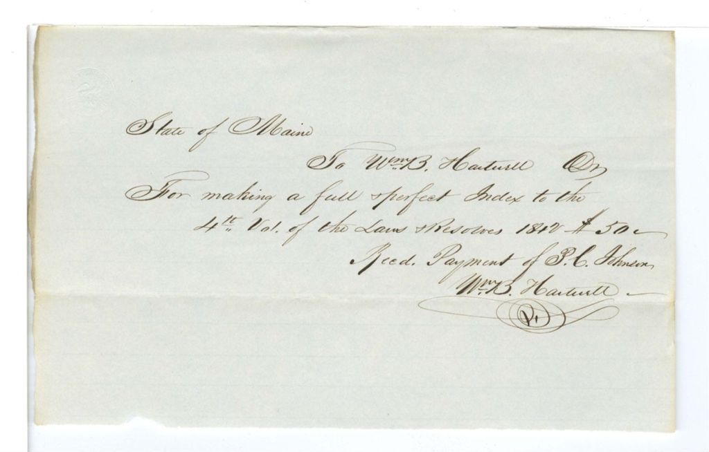 Miniature of Account, W. B. Hartwell