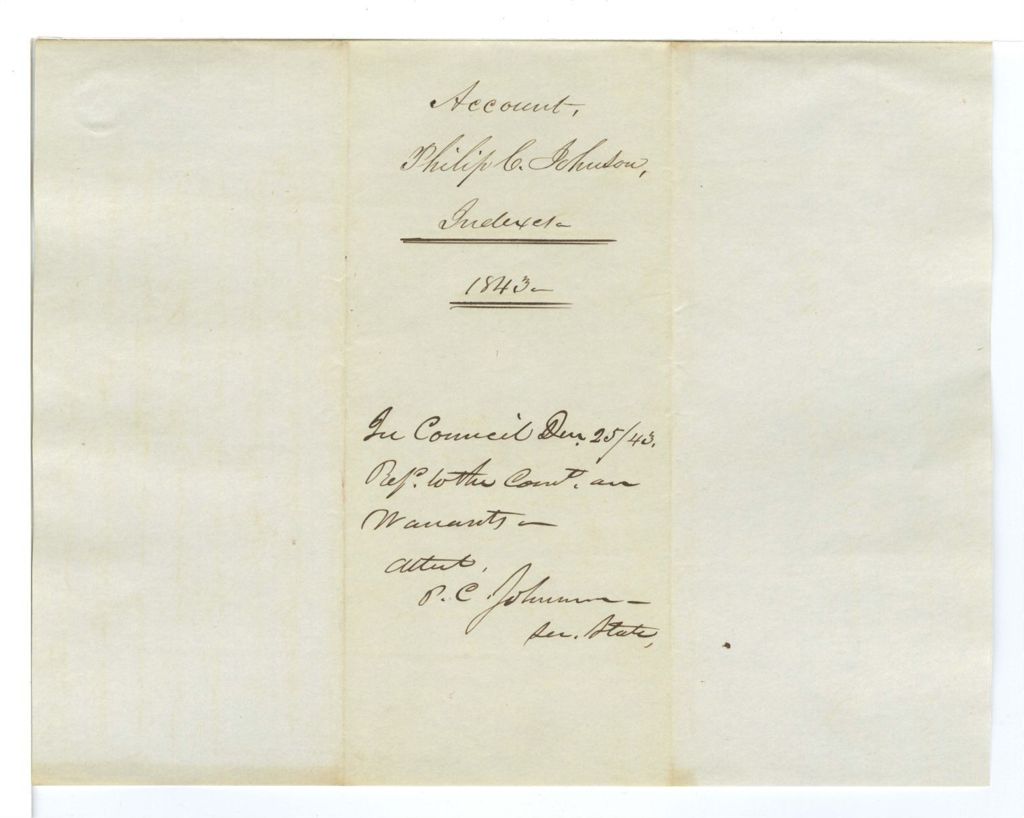 Miniature of Account, Philip C. Johnson, Indexing - 1843