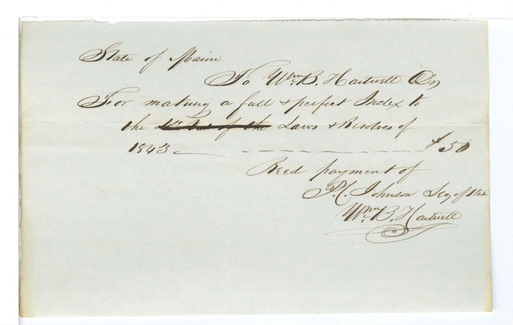 Miniature of Account, W. B. Hartwell