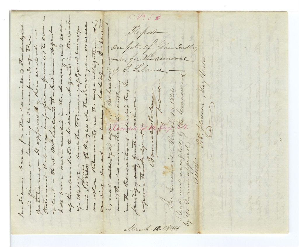 Miniature of Report 53: Report on the petition of John Dudley and others for the removal of Sylvanus Leland