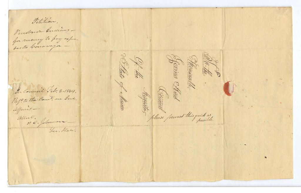 Miniature of Petition of Penobscot Indians for money to pay expenses to Conawaga