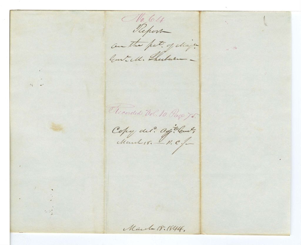 Miniature of Report 64: Report on the petition of Major General M. Sherburne of the 8th Division