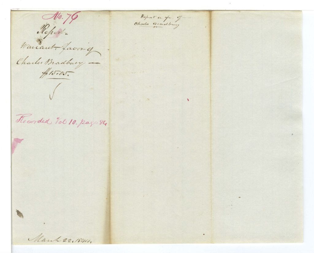 Miniature of Report 76: Report on the warrant in favor of Charles Bradbury for transcribing old records - York County Courts