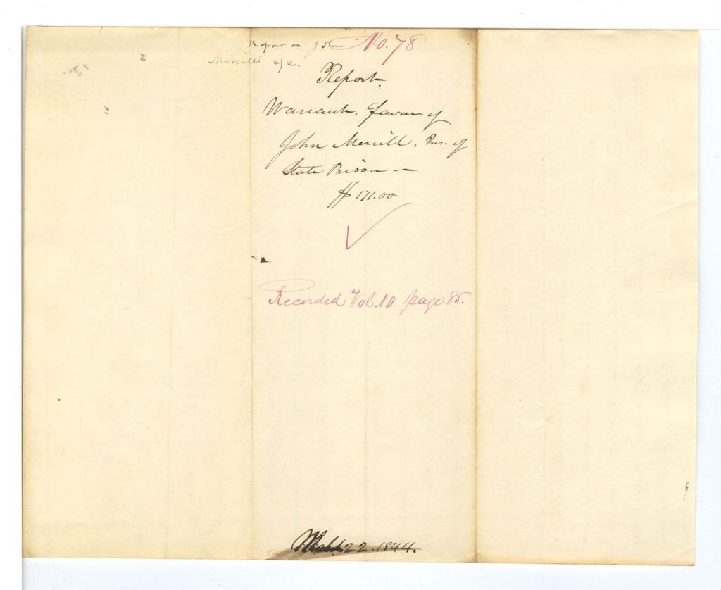 Miniature of Report 78: Report on the warrant in favor of John Merrill, Inspector of the State Prison