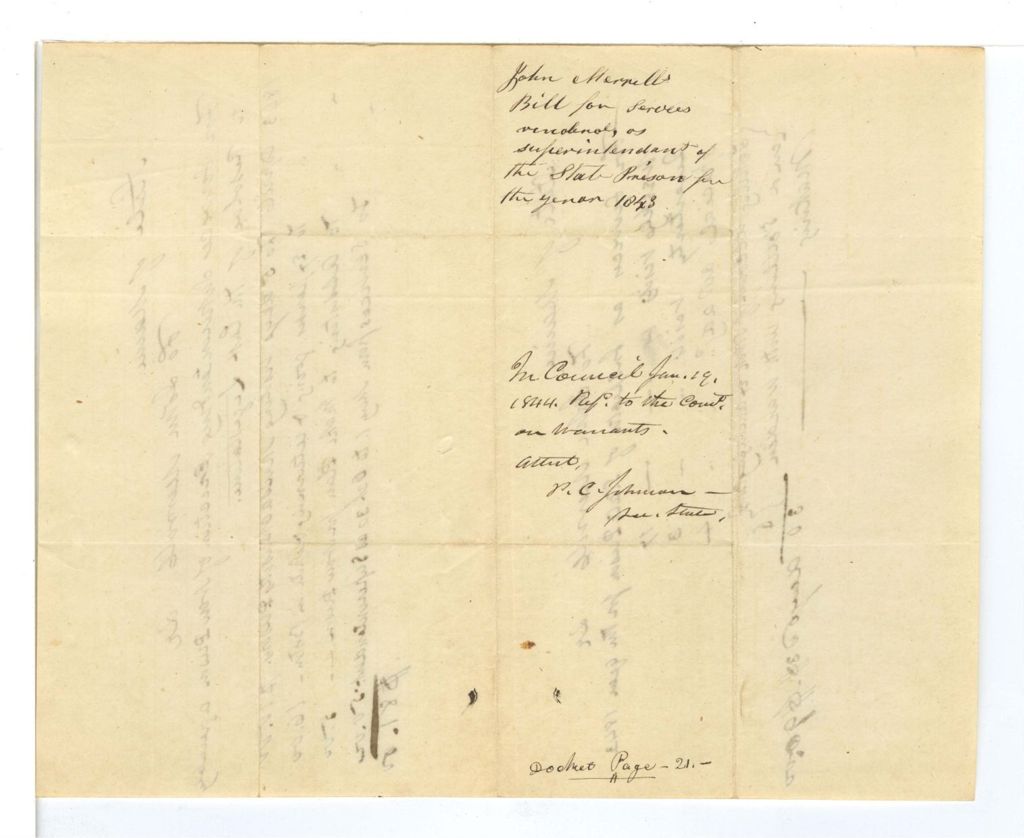 Miniature of John Merrill, Bill for Services rendered as superintendent of the State Prisons