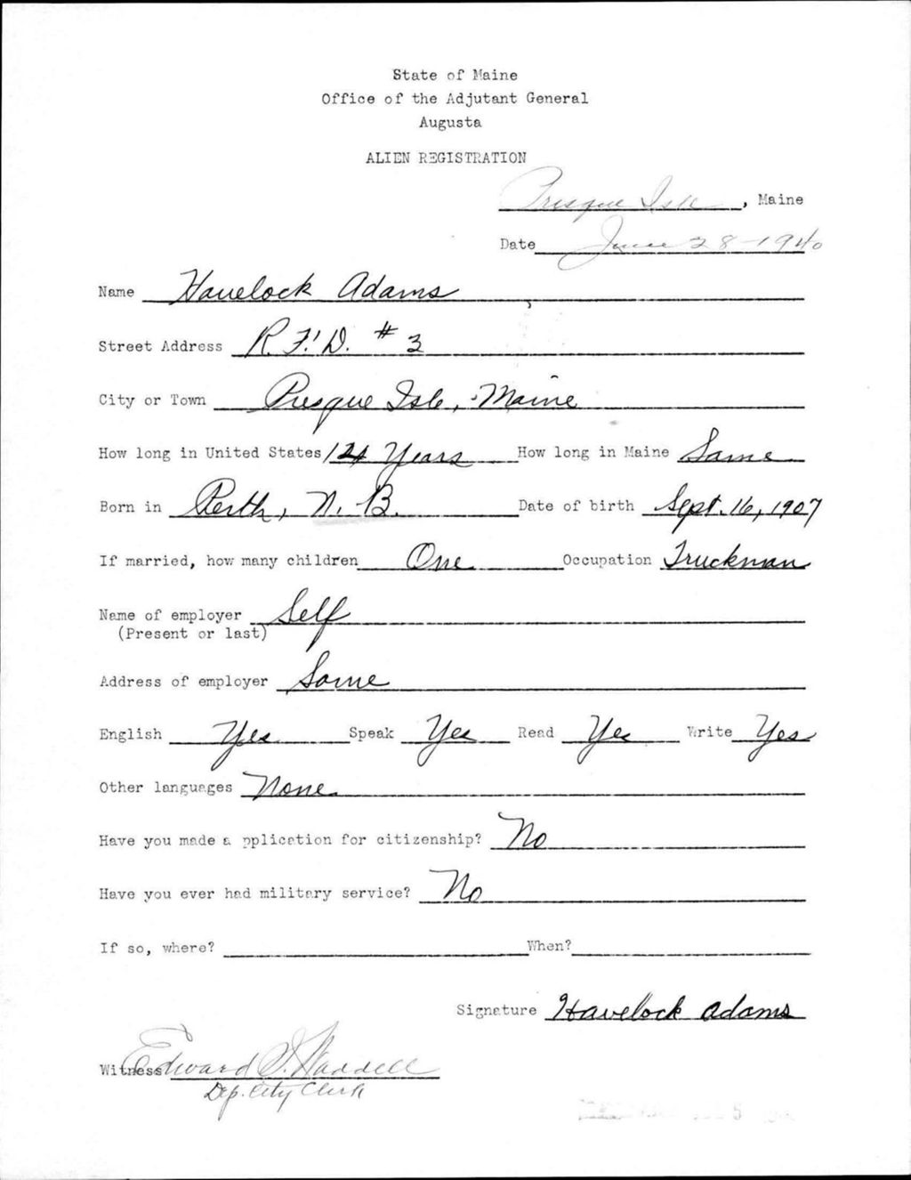 Miniature of Alien Registration- Adams, Havelock (Presque Isle, Aroostook County)