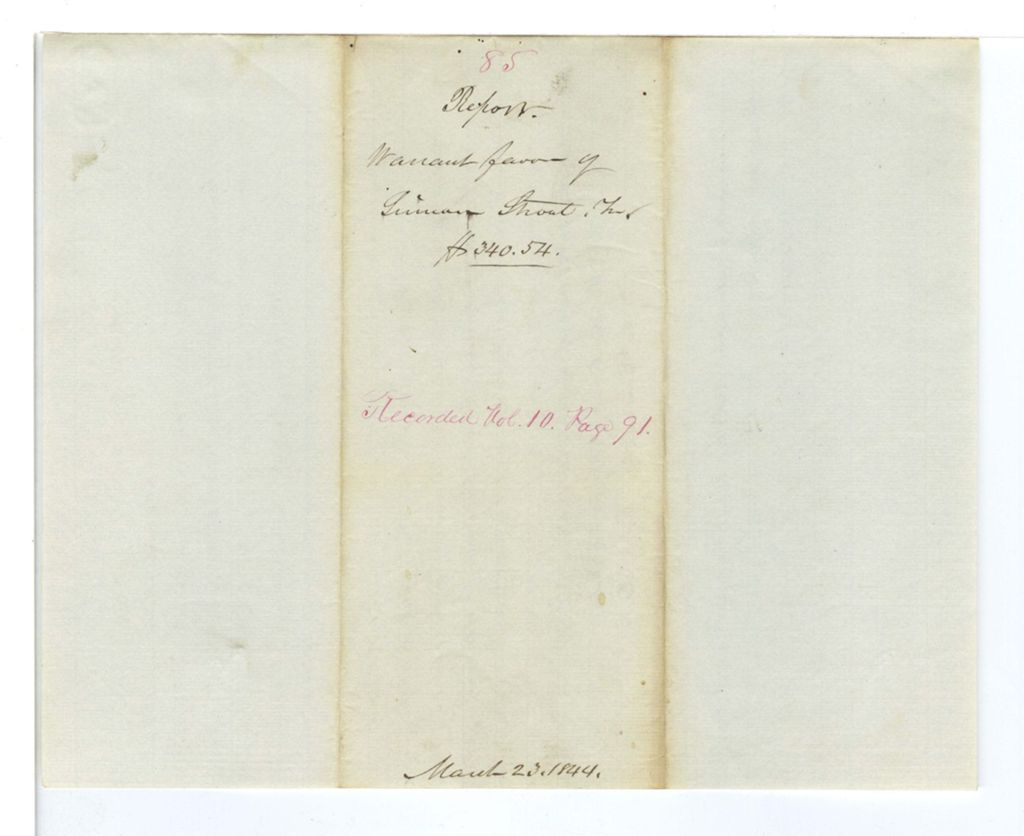 Miniature of Report 85: Report on the warrant in favor of Simeon Strout, Treasurer of York County