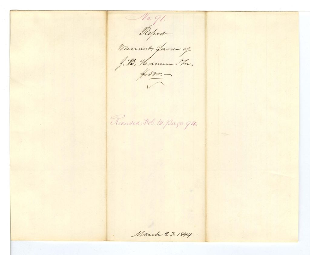 Miniature of Report 91: Report on the warrant in favor of J. B. Hosmer, Treasurer of the American Asylum at Hartford
