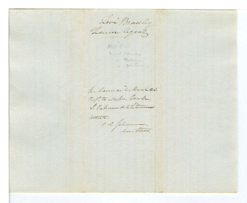 Miniature of Communication of Levi Bradley, Land Agent