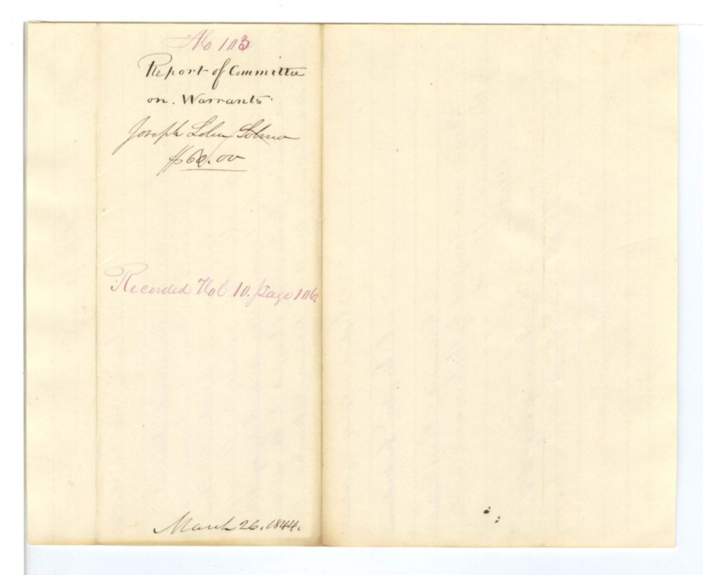 Miniature of Report 103: Report of the Committee on Warrants for Joseph Loler Salmo