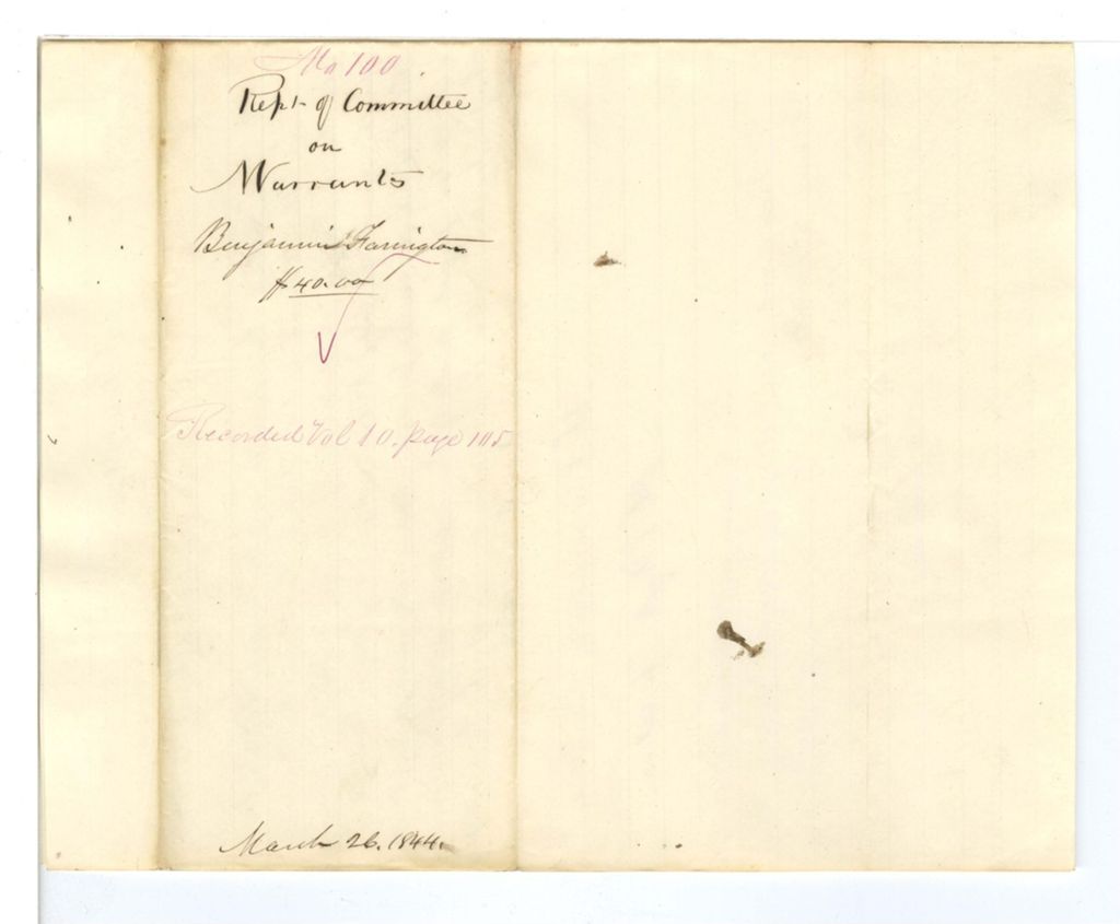 Miniature of Report 100: Report of the Committee on Warrants for Benjamin Farrington