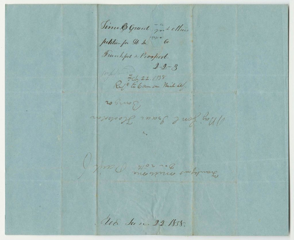Miniature of Petition of Timothy B. Grant and Others for the Organization of a Light Infantry Company in Frankfort and Prospect