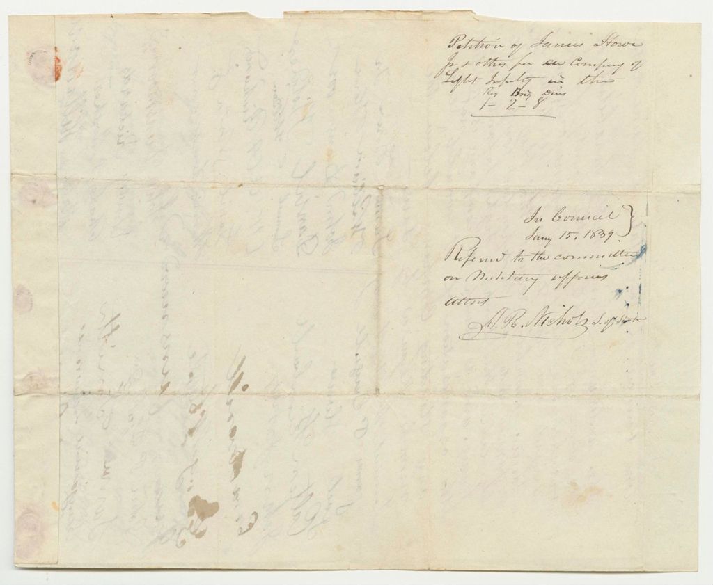 Miniature of Petition of James Howe and Others for a Company of Light Infantry in the 1st Regiment, 2nd Brigade, 8th Division