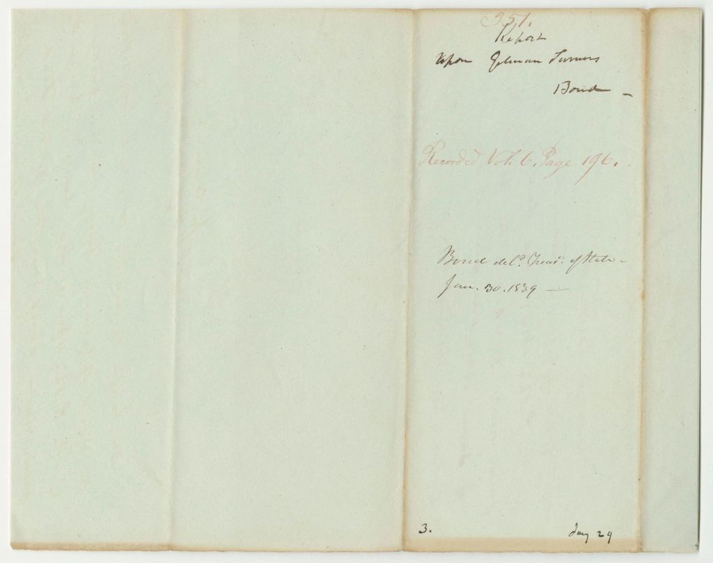 Miniature of Report 351: Report on the Bond of Gilman Turner, Superintendent of Public Buildings