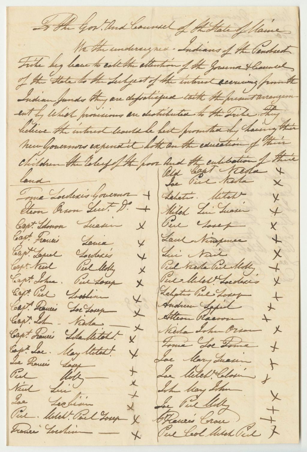 Miniature of Petition of Members of the Penobscot Tribe for Alterations to the Distribution of the Indian Fund