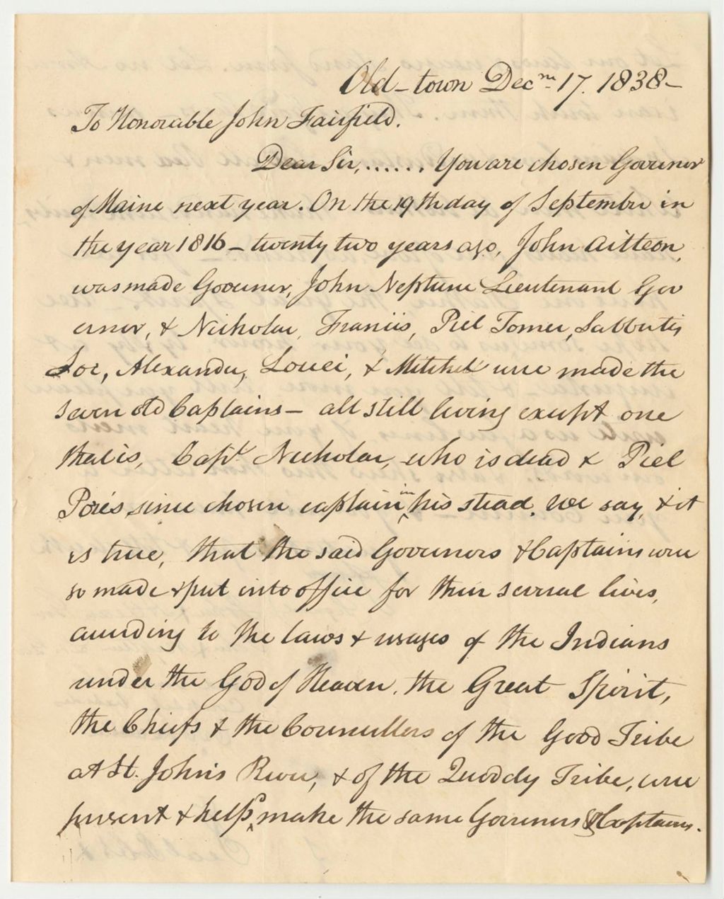 Miniature of Communication from John Attean and John Neptune to John Fairfield