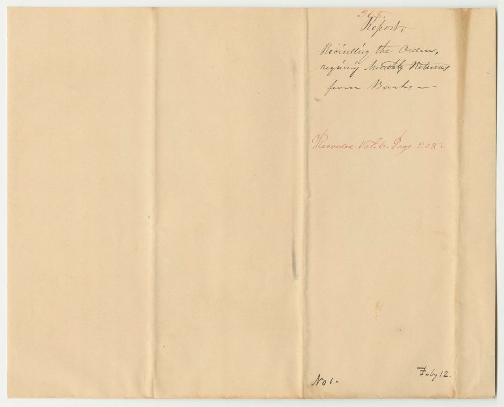 Miniature of Report 368: Report Recinding the Order Requiring Monthly Returns from Banks