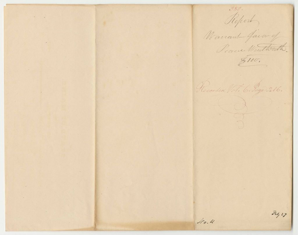Miniature of Report 380: Warrant in Favor of Peace Wentworth for Her Pension