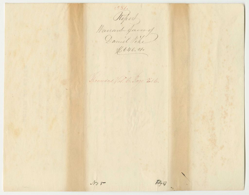 Miniature of Report 381: Warrant in Favor of Daniel Pike, Kennebec County Treasurer