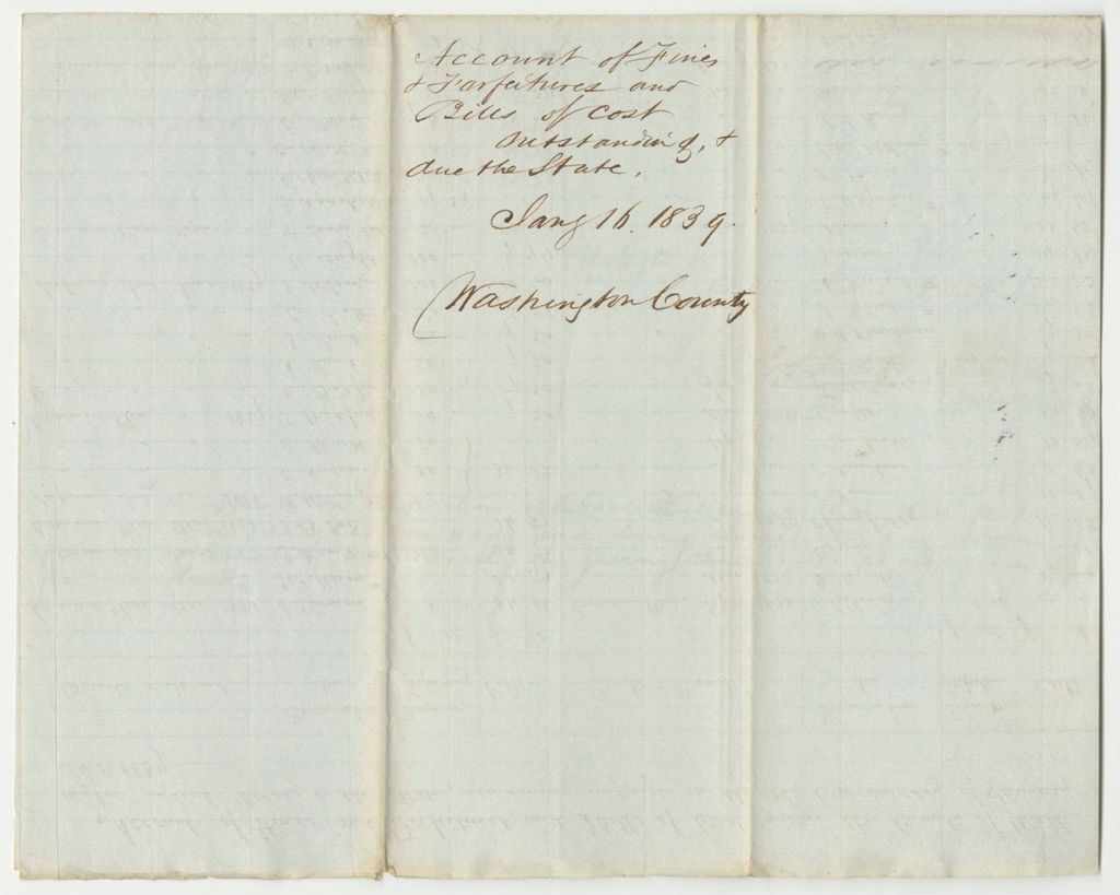 Miniature of Account of Fines and Forfeitures and Bills of Cost Within the County of Washington, Outstanding and Due the State