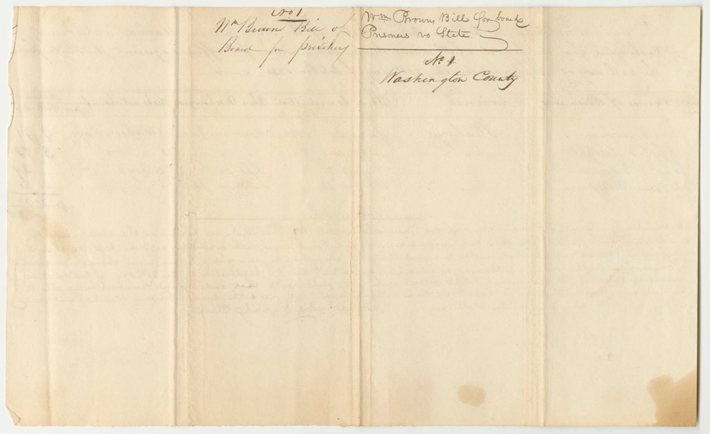 Miniature of Account of William Brown, Keeper of the State's Jail in Machias in the County of Washington, for the Board of Prisoners Therein Committed for Offences Against the State from September 24th to October 21st 1836