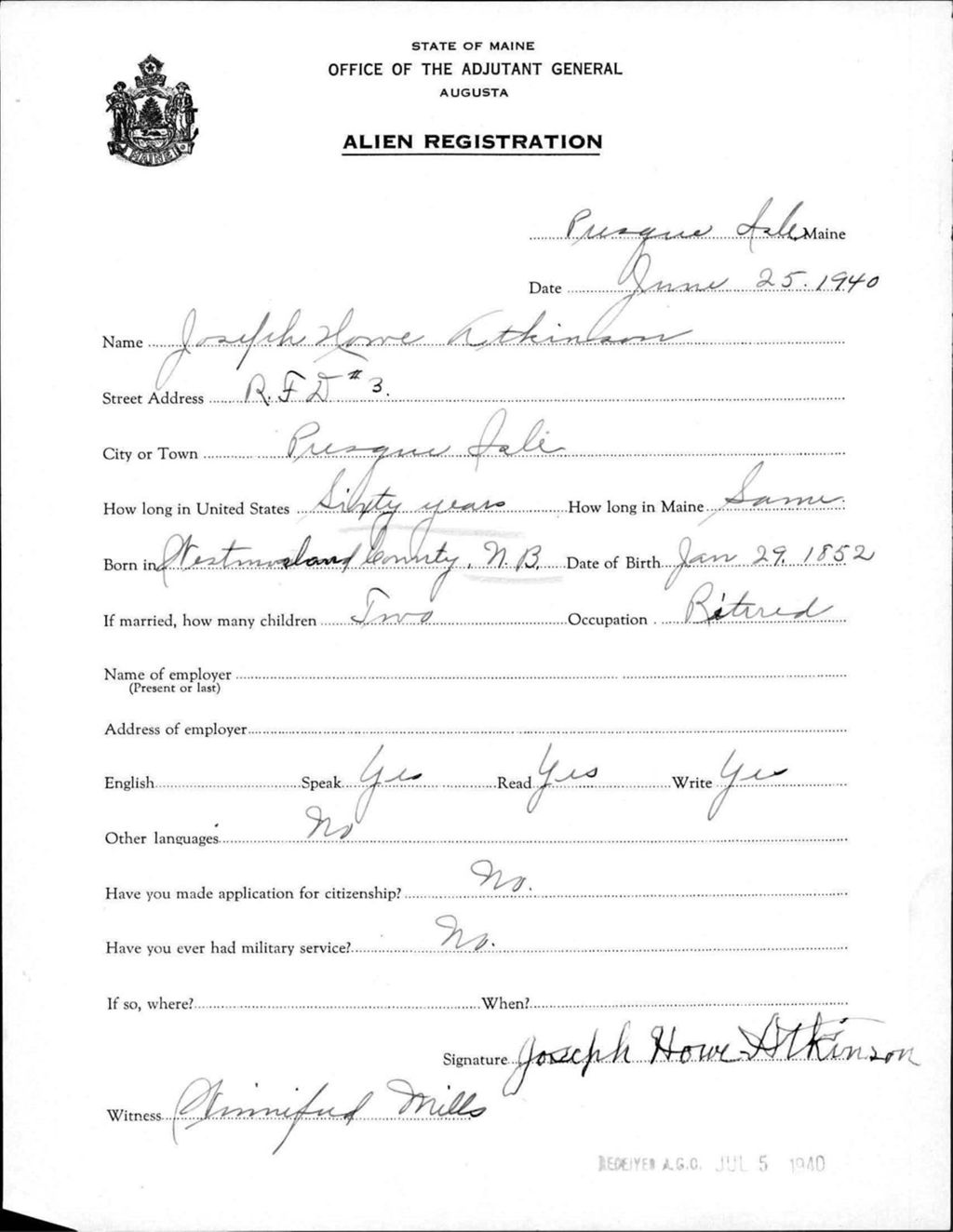 Miniature of Alien Registration- Atkinson, Joseph H. (Presque Isle, Aroostook County)
