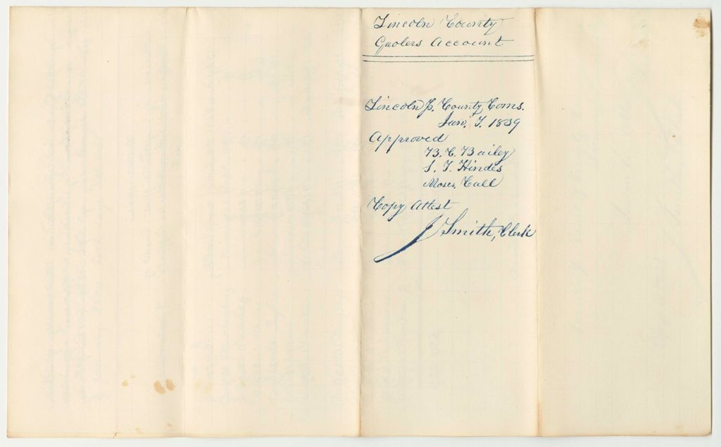 Miniature of Account of Samuel Holbrook, Keeper of the Prison in Wiscasset in the County of Lincoln, for the Support of Persons Therein Confined on Charges or Conviction of Crimes and Offences Against the State and Which By Law is Chargeable to the State from September 2nd 1838 to January 7th 1839