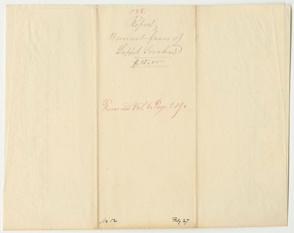 Miniature of Report 387: Warrant in Favor of Soppol Socalexis, Penobscot Indian, for Attendance at the Seat of Government