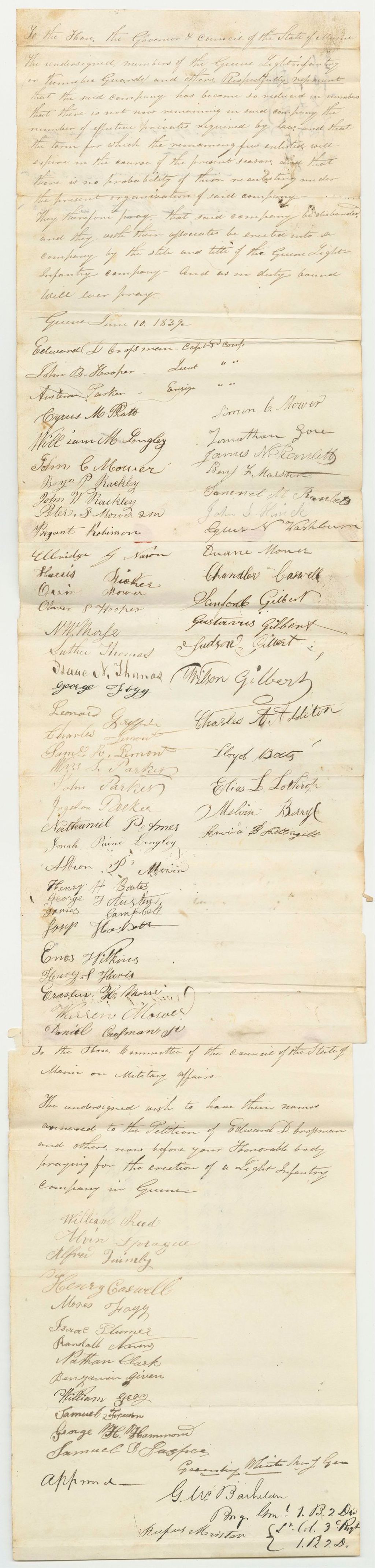Miniature of Petition for the Organization of a Light Infantry Company in Greene