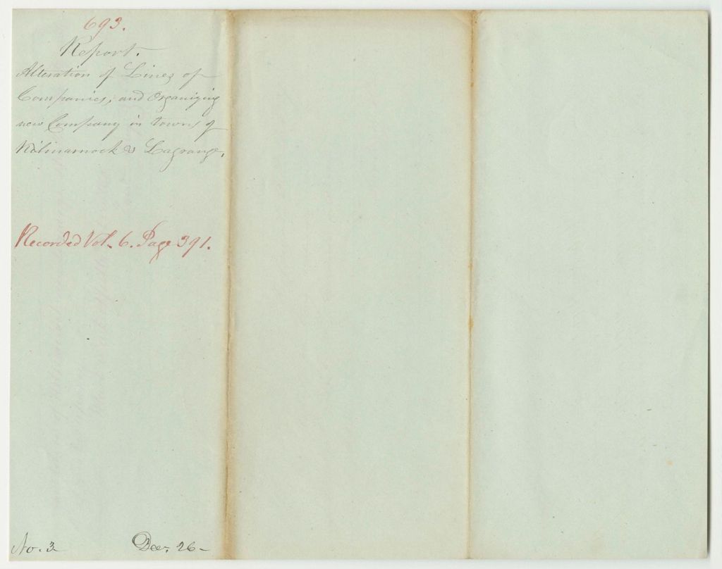 Miniature of Report 693: Report Altering the Lines of Companies and Organizing a New Company in the Towns of Kilmarnock and Lagrange
