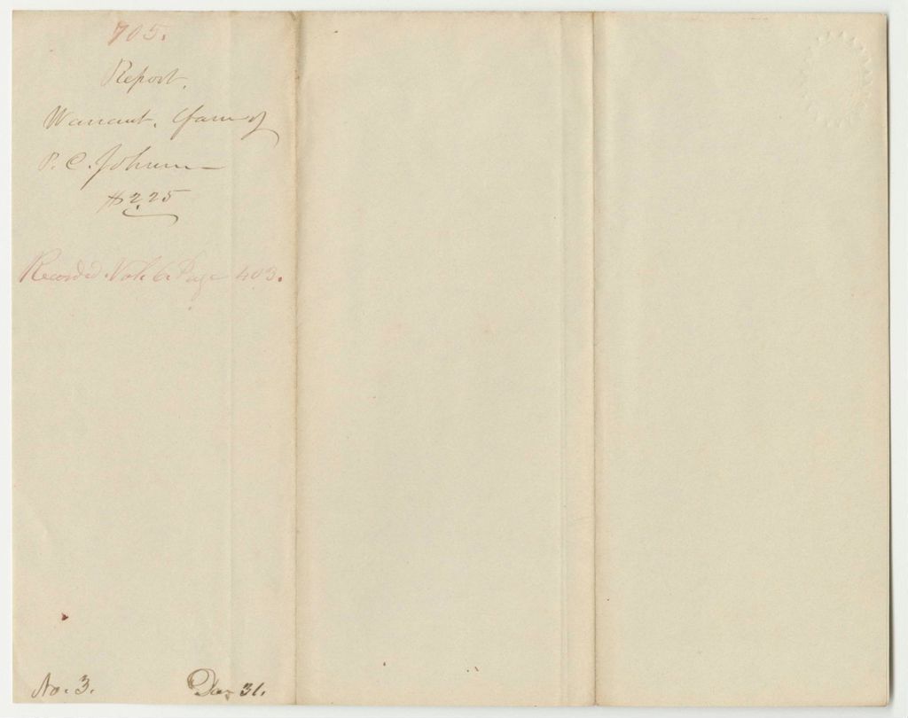 Miniature of Report 705: Warrant in Favor of Philip C. Johnson