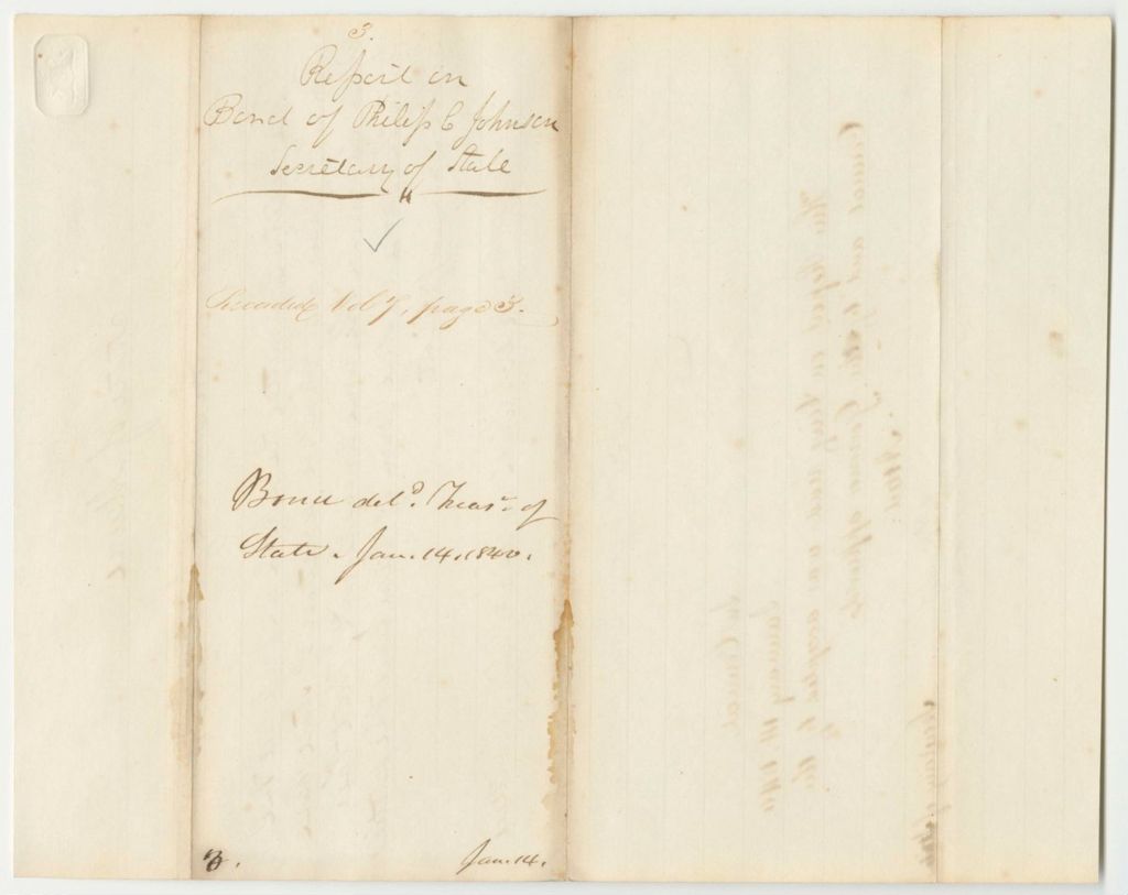 Miniature of Report 3: Report on the Bond of Philip C. Johnson, Secretary of State